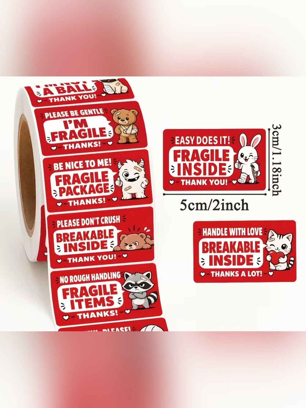 500 Count Fragile Stickers Roll 2” x 1.18” Cute Shipping Packaging Labels